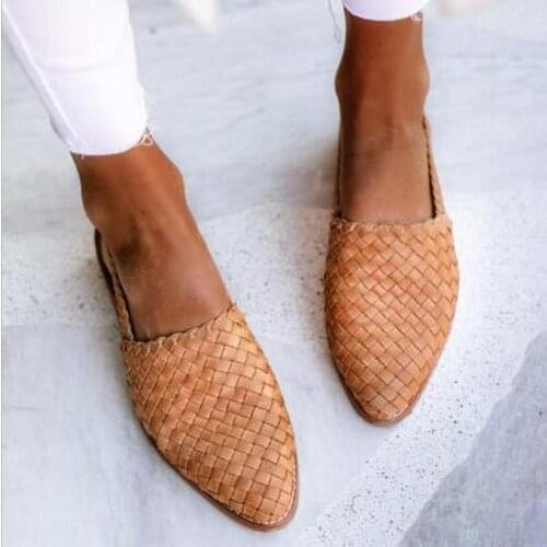 Women flats vintage PU leather shoes woman pointed toe sandals flat shoe plus size chaussures