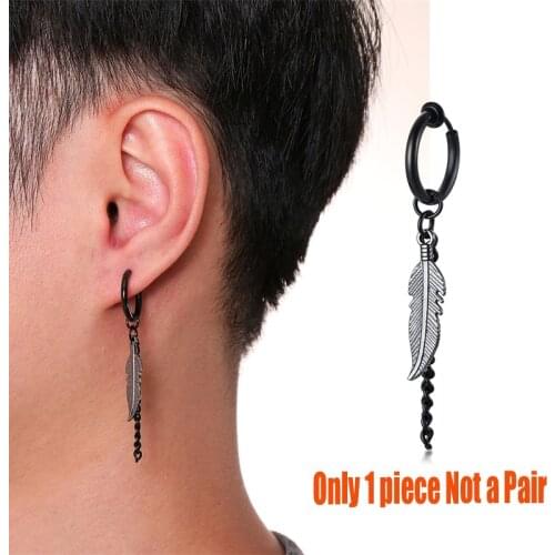 Punk Men Women Stainless steel Drop Earrings Long Tassel Geometric Dangle Earrings Fashion Feather Cool Jewelry