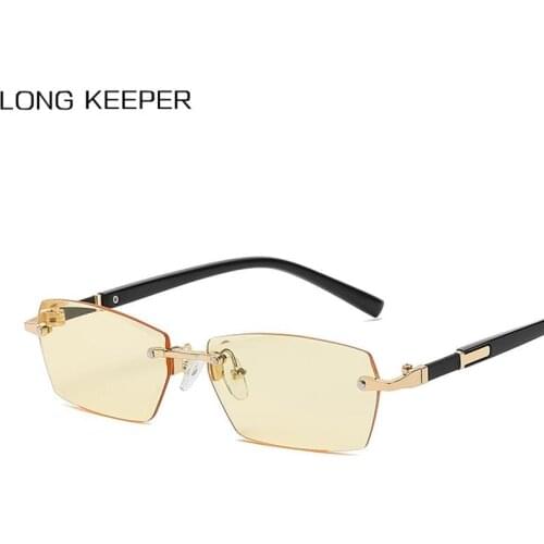 Rimless Rectangle Womens Sunglasses 2020 Luxury Brand Brown Gradient Lens Sun Glasses Fashion Square Shades Driving Eyewear