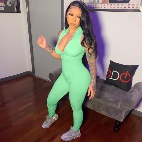 Autumn Chic Solid Rompers Womens Jumpsuit 2021 Fashion Deep V Neck Sleeveless Fitness Overall Active Wear Outgoing Club Outfit