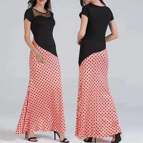 L-2XL women o neck short sleeve long dress casual leiusre patchwork dot dress summer holiday brand maxi dress plus size
