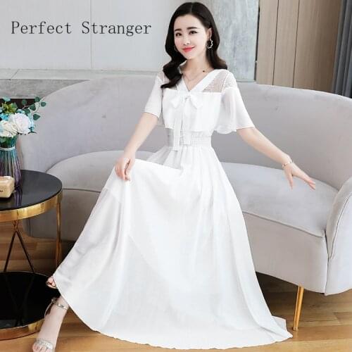 2020 Summer New Arrival V Collar Short Sleeve Women Chiffon Long Dress