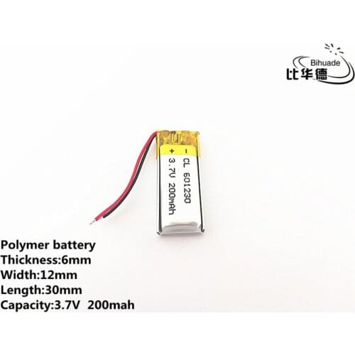10pcs/lot 3.7V,200mAH,601230 Polymer lithium ion / Li-ion battery for TOY,POWER BANK,GPS,mp3,mp4