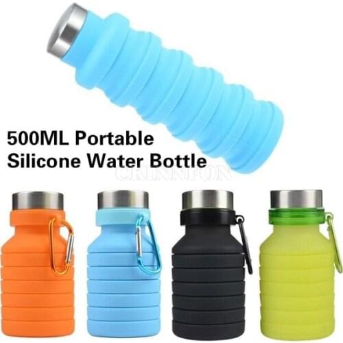 100Pcs/Lot 550ML Portable Silicone Fashion Folding Water Bottle Retractable Outdoor Climbing Travel Collapsible Sports Kettle