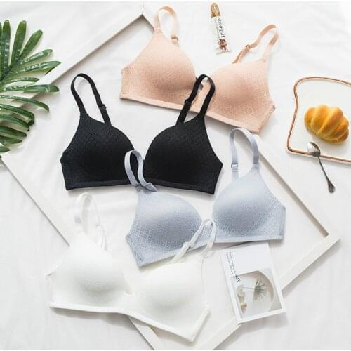 2 Piece Women Fashion Black Skin Gray White Wireless Padded Bras Japanese Sexy One-Piece Bras Bralette Cup A B Underwear 2 Pcs