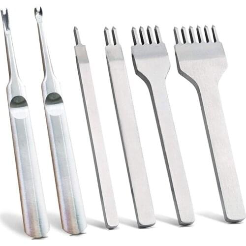 6Pcs 1/2/4/6 Prong DIY Diamond Lacing Stitching Chisel Set Leather Edge Skiving DIY Craft Tool, Industrial Grade White Steels Le