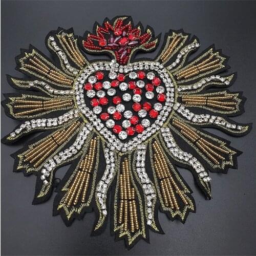 Beaded Diamond Heart Badges Crystal Patches Handmade Clothes Decorated Applique