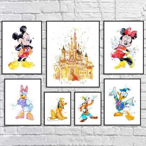 Anime Picture Living Kids Room Home Decor Wall Art Canvas Painting Mickey Minnie Watercolor Posters Prints Disney Cartoon Castle