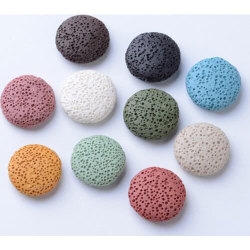 100pcs Lava Perfume beads No Hole/Undrilled Dyed Flat Round Mixed Color/Black 20x7.5mm For DIY Jewelry Finding Making Necklaces