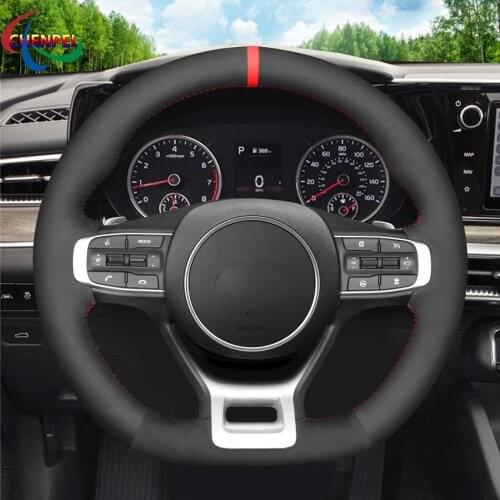 DIY Hand-Stitched Black Suede Steering Wheel Cover For Kia Optima K5 GT GT-Line Sedan 2020-2021 Car Interior Decoration