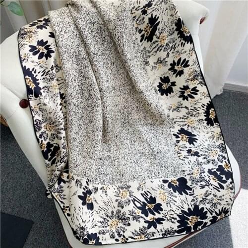 Ink Floral 100% Natural Silk Scarf Wraps Women Elegant Silk Neckerchief Shawl Foulard Square 35"