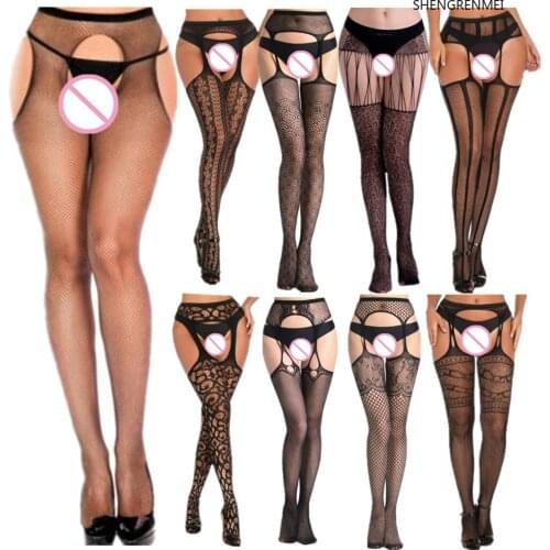 Thigh Highs Tights for Women Lingerie Fishnet Sexy Stockings Erotic Plus Size Women Open Crotch Garter Pantyhose Medias De Mujer