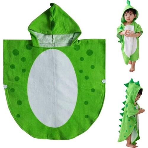 Children Bath Towel Robe Kids Hooded Beach Swimming Poncho Dinosaur Pattern(Green+White 55 Cm x 110 Cm)