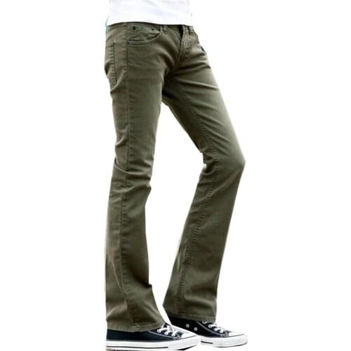 New style mens flared jeans trousers high waist long flared jeans men green black jeans flared pants jeans men