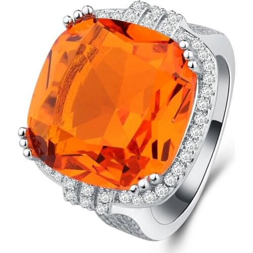 Bohemian Style Square Large Orange Gemstone Ring Micro-set Zircon Ring Wedding Ring Party Jewelry Engagement Jewelry