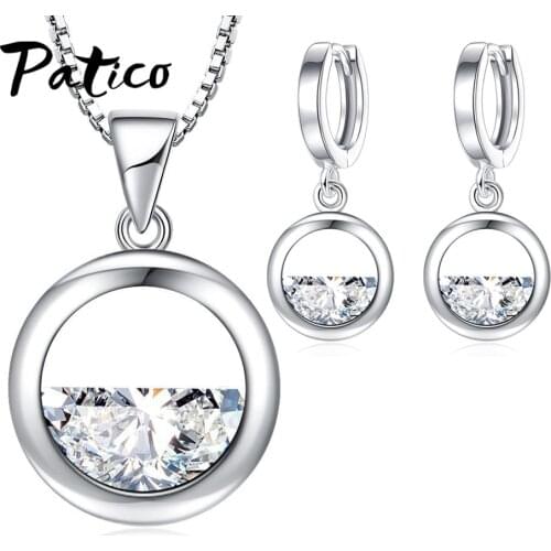 Fashion Brand Wedding Bridal 925 Sterling Silver Pendant Necklaces Earrings Sets Cubic Zirconia Ear Rings Simple Jewelry Gift