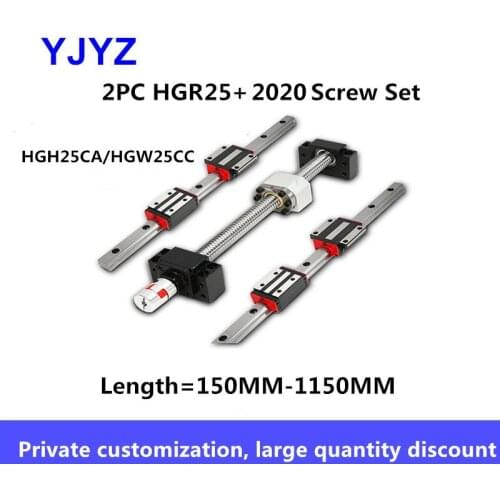 2020 ball screw linear guide kit HGR25 linear guide kit complete slider flange / square slider length = 150MM-1150MM