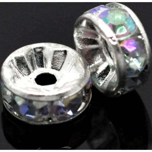 DoreenBeads Spacer Beads Round Clear AB Color silver color AB Color Rhinestone About 8mm Dia,Hole:Approx 1.9mm,10 Pieces