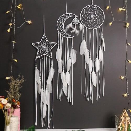Dreamcatcher Moon/Round/Star Handmade Wall Ornament Girls Room Decoration Feather Dream Catcher