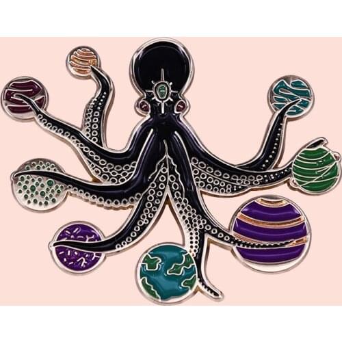 ZF3198 Octopus And The Planet Metal Enamel Pins And Brooches For Women Men Lapel Pin Backpack Bags Hat Badge Gifts
