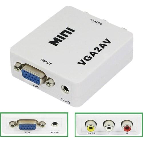 Mini VGA to AV RCA Converter with 3.5mm Audio VGA2AV/CVBS+Audio Convertor for HDTV PC 1080P