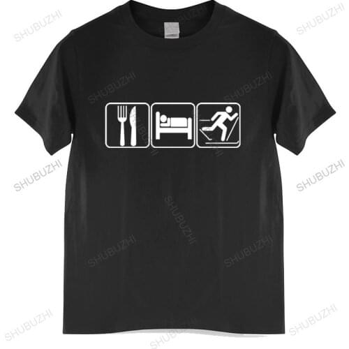 Men Cotton T Shirt Summer Brand Tshirt Eat Sleep Ski Tshirt Skiing Downhill -Country Xc T-Shirt Men brand tee-shirt homme tops