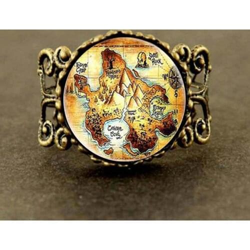 Steampunk US Movie Peter Pan Neverland map Ring 1pcs/lot Glass mens jewelry new cosplay locket