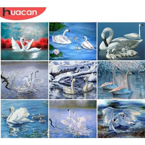HUACAN 5D DIY Picture By Numbers Swan Animal Unique Gift Wall Art HandPainted Paint By Number Flower Decoration