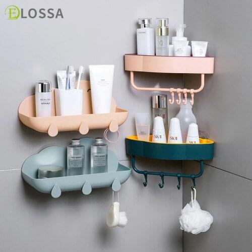 ELOSSA Wall-Mounted Bathroom Shelves Punch-Free Corner Shelf Shampoo Shower Shelf Towel Holder Storage Rack Bathroom Accessories