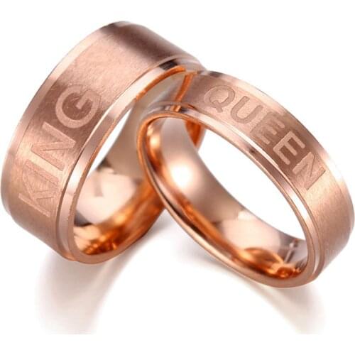 Stainless Steel Letter King Queen Rose Gold Couple Ring Best Selling Fashion Accessories for Men and Women Engagement Rings