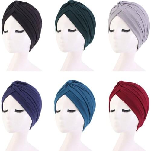 New Women Soft Solid Color Women Muslim Turban Fashion Banadans Cancer Headwrap Chemo Cap Head Wrap Hair Loss Bonnet Accessories