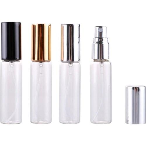 Wholesale 10ml Glass Spray Perfume Bottle With Gold/Silver/Black Cap, Cosmetic Sample Packaging Vials