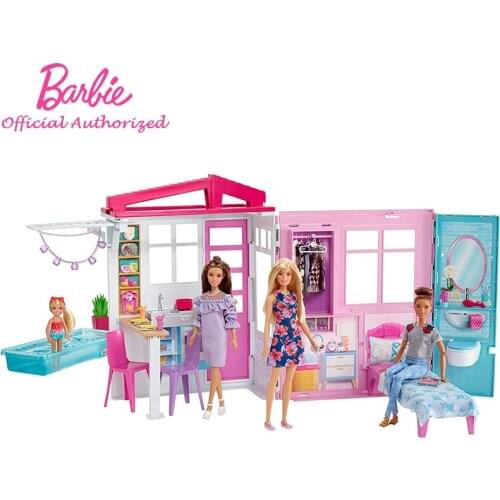 Original Barbie Shining Holiday Doll House Set Dolls Accessories Princess Children Education Baby Girls Toys Christmas Gift Box