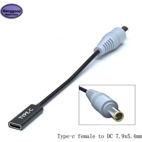 Type-C Female to DC 7.9x5.4mm Male 19-20V 65W with PD Chip Connector Cable for Lenovo ThinkPad Laptop Power Supply fit 7.9x5.5mm