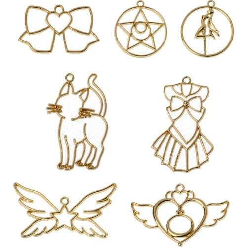 7Pcs Open Bezel Charm Blank Frame Pendant for UV Resin Crafts Jewelry Making