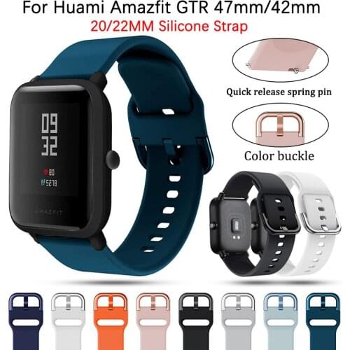 22/20mm Silicone Watch Strap For Huami Amazfit GTS GTR 42mm Bracelet For Huami Amazfit Pace Stratos 3/2 GTR 47mm Watch Wristband