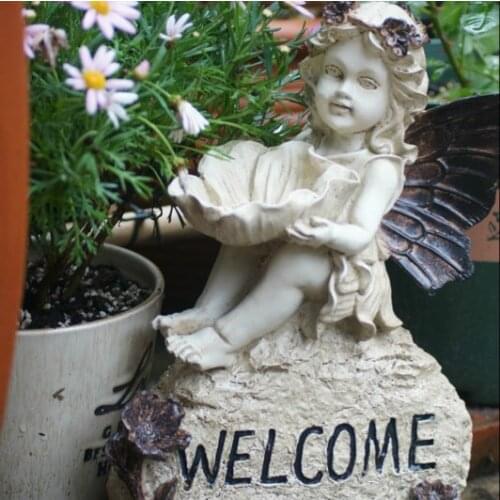 Courtyard Garden Landscape Resin Pastoral Retro Angel Welcome Decoration Resin Sculpture Crafts Yard Decor Statue fairy Figure