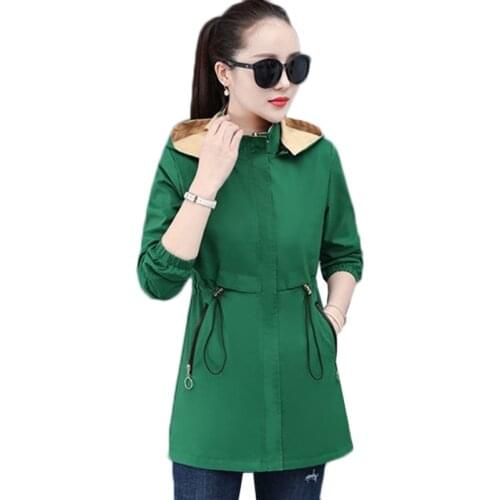 Spring Autumn Womens Trench Coat New Fashion Reversible Jacket Plus Size 4XL Ladies Hooded Windbreakers Outerwear Casual Tops