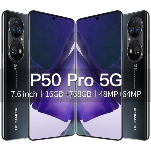 New Cell Phone P50 Pro, Android11.0 and 7.6Inch Full Screen 16GB+768GB Memory 5G Network Smartphone