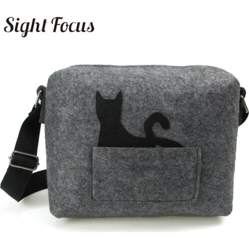 Sight Focus Cat Pattern Crossbody Felt bag Mini Cute Gray Felt Side Bag Special Lightweight Girls Travel Shoulder Bags Small