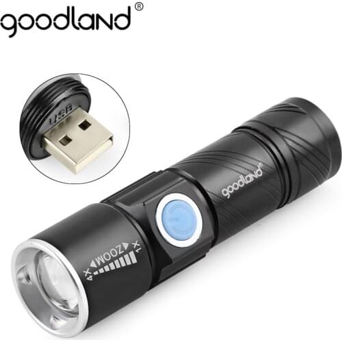 Goodland USB LED Flashlight Rechargeable LED Torch Q5 High Power Battery LED Lanterna Handy 3 Modes Zoomable Lantern for Bicycle
