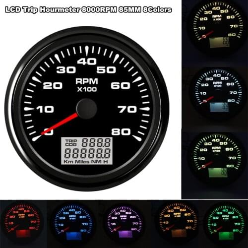 85mm Digital Tachometer 8K RPM Vessel tacho Gauge With Hourmeter Truck Car Boat Auto Rev Counter with 8 color Backlight