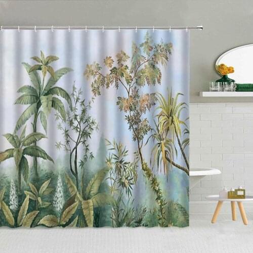Tropical Plant Palm Leaf Sunflower Flower Shower Curtain High Quality Fabric Bathroom Supplies Decor With Hooks Cloth Curtains