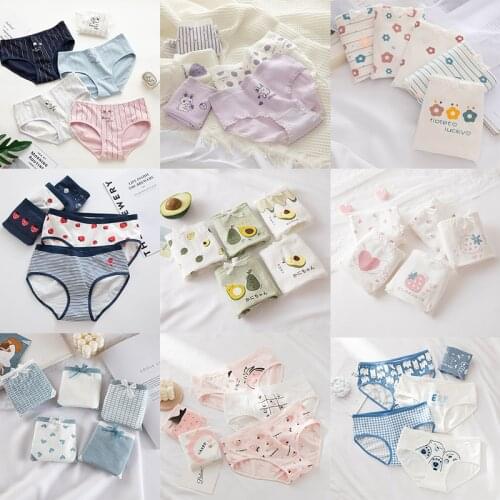 5 Pieces/Set Cotton Womens Panties Seamless Cute Avocado Strawberry Soild Underwear Soft Breathable Bows Briefs for Girl M-XXL