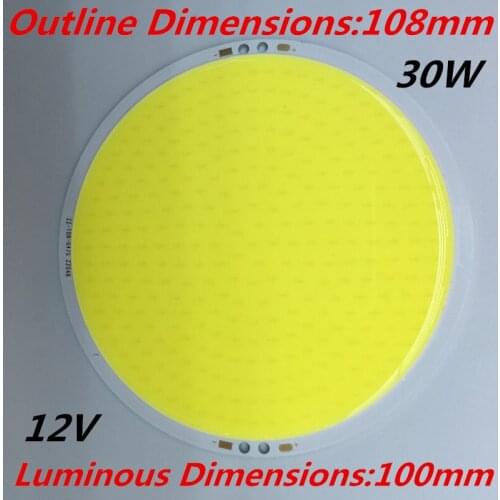 Ultra Bright Round COB Diameter 108mm DC12v 30W White for Lamp Bead Chip DIY home lighting Ultra Bright 12v COB light High ligh