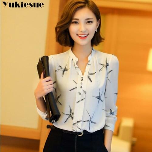 Summer 2019 Blouses Womens Tops Office Work Elegant Chiffon Shirts black Slim Blouse Casual Long Sleeve Plus Size White Shirt