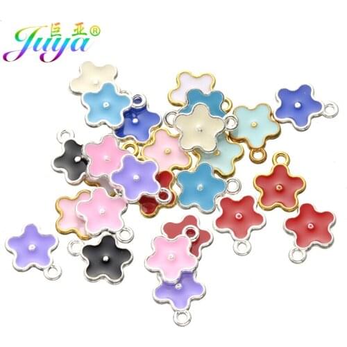 Juya Oil Drop Craft Handmade Gold/Silver Color Enamel Flower Charms Accessories For Women Bracelets Necklace Earrings Making