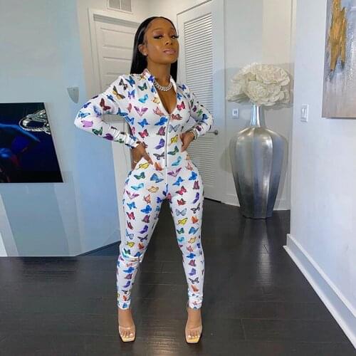 Women Fashion Printed Fitness Jumpsuit Animal Printed Zipper Playsuit Long Casual Bodycon Womens Summer Skinny Rompers