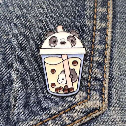 Anime Cartoon Badge Milk Tea Panda Brooch Enamel Pin Clothes Backpack Jacket Lapel Pin Jewelry Accessories Gift For Kids/Friends