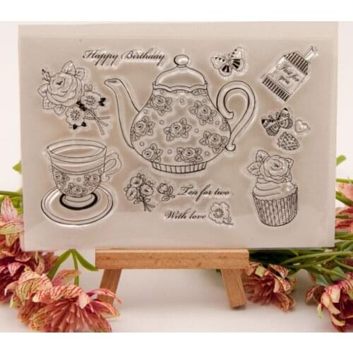 1pc Teapot Birthday Transparent Clear Silicone Stamp Seal Diy Scrapbook Rubber Stamping Coloring Embossing Diary Decor Reusable